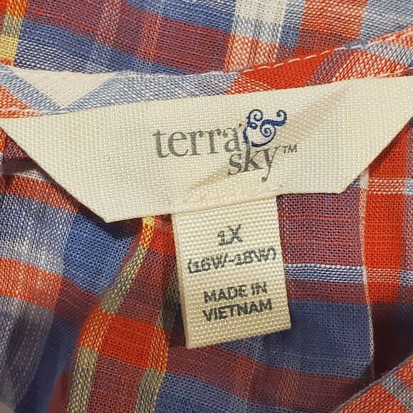 TERRA & SKY BOHEMIAN TUNIC BLUE SHORT SLEEVE COTTON SIZE 1X - Picture 5 of 7